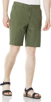 China Olive Zipper Closure Mens Linen Shorts Drawstring 10 Inch Inseam Shorts for sale