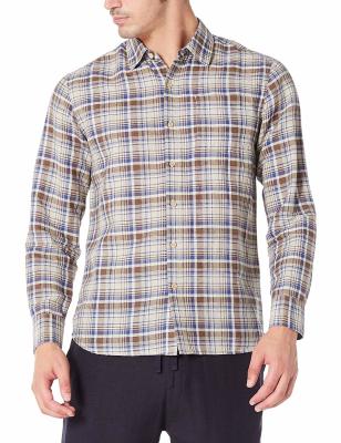 China 52% Linen Checkered Men'S Casual Plaid Long Sleeve Shirt with Single Side Pocket for sale