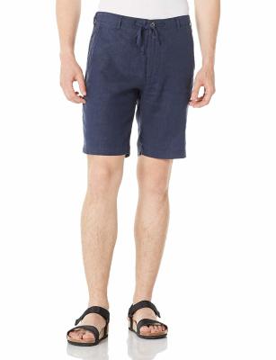 China Low Waist Zipper Fly Mens Linen Shorts Navy Straight Leg with 2 Pockets for sale