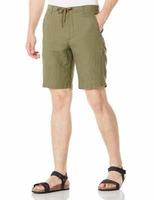 China OEM de lino para hombre del estilo sport del lazo de los pantalones cortos del verde caqui estándar del ajuste en venta