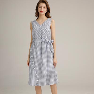 China Cross Collar midi Ladies Casual Linen Summer Dresses Angel Blue for sale