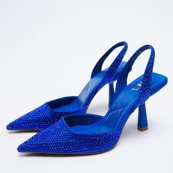 China Rhinestones Women Blue Stiletto Heels For Party Cocktail Wedding for sale
