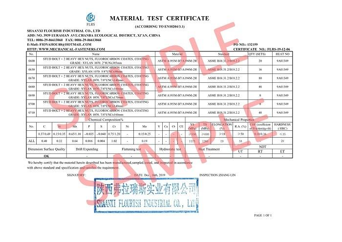 Material Test Certificate - Shaanxi Flourish Industrial Co., Ltd.