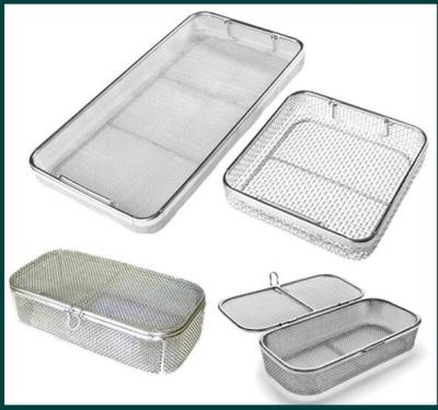 China Medical Grade Stainless Steel Mesh Tray With Drop Handles For Washing Or Sterilization for sale