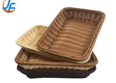 China Brown Rectangle Wicker Displaying Tray , Plastic Rattan Basket for sale