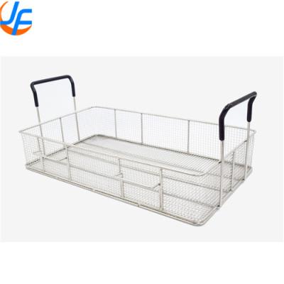 China RK Bakeware China Foodservice NSF  Rectangle Stainless Steel Wire Mesh Cooking Fry Basket Commercial Use for sale