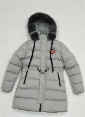 China Grey Ladies Long Puffer Coat With Fur Hood Quilted for sale