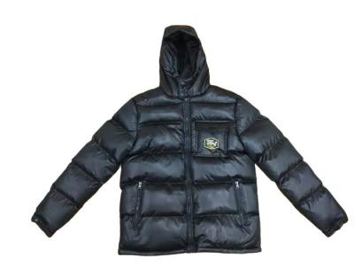 China Black Mens Hooded Padded Jacket Mens High Shine Parka Coat Lightweight for sale