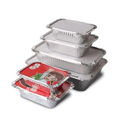 Китай 190*110*45MM Food Packaging Pan Food 500ML Box Trays With Lid Aluminium Disposable Containers Aluminum Foil Container продается