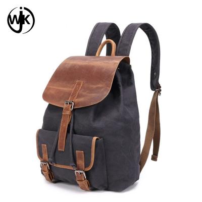 China Custom design canvas male backpack crazy horse leather factory men's bag simple men designer backpack for sale
