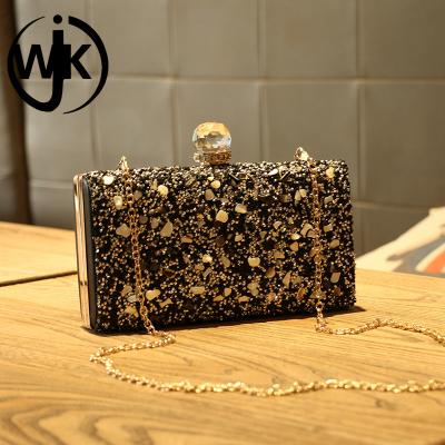 China top elegent evening bag stone purse custom logo chain purse glitter material with diamond frame clutch bag for sale