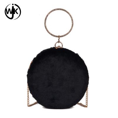 China Winter Popular wholesale lady bags round shape party bag Guangzhou factory rabbit fur clutch bag for sale