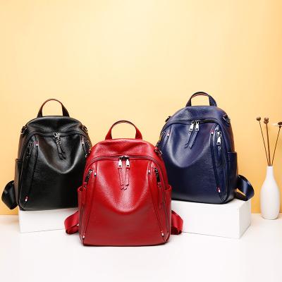 China popular pure color women backpack casual sling & tote anti theft bag backpack cowhide leather women backpack for sale