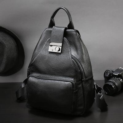 China Black leather custom backpack with logo top quality handmade leather bag factory backpack women for sale
