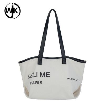 China wholesale simple pure color canvas bag letter big room tote bag canvas cotton low MOQ custom embroidery canvas tote bag for sale