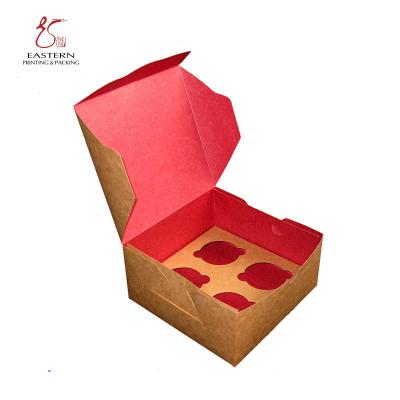 China Folding 350gsm 4 Cupcake Paper Box , Kraft Paper Cupcake Boxes 8*8*4 Inch for sale