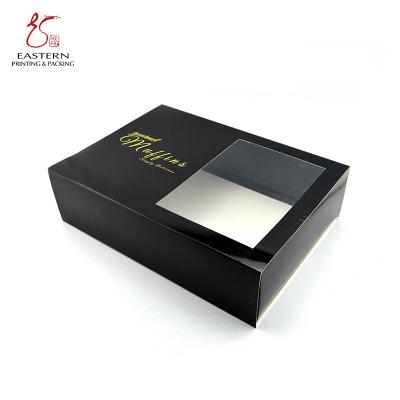 China Eastern Black Color Fashion Cupcake Paper Box , 8 Inch Cake Box With Window for sale