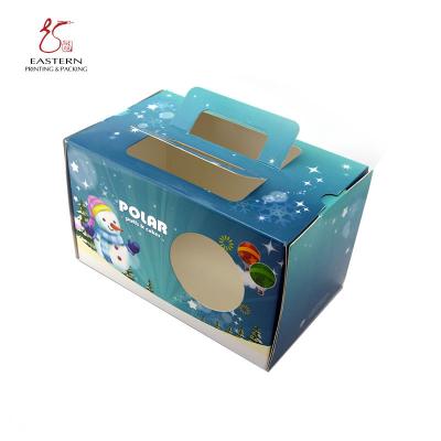 China Full Color 350gsm cardboard Cupcake Paper Box , Christmas Paper Box With Handle for sale