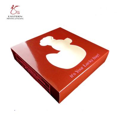 China Luck Duck Red Color Reverse Tuck Folding Cake Packaging Boxes 80mm Height for sale