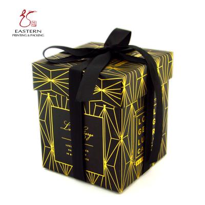 China Black Silk Ribbon 157gsm Coated Paper Candle Packaging Box With Lid for sale