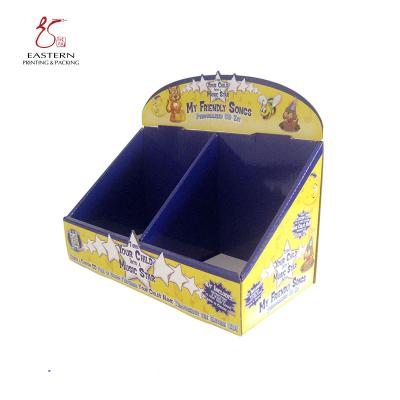 China Two Compartment 300gsm Corrugated Countertop Display With Top Card for sale