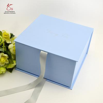 China Drawer Type Elegant Blue Square Cardboard Boxes With Ribbon for sale