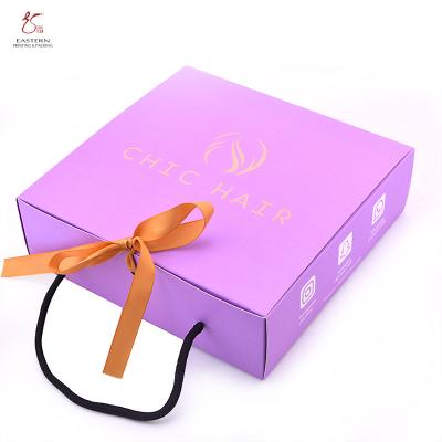 China Pink Color Square Cosmetic Packaging Paper Box With Ribbon Handle for sale