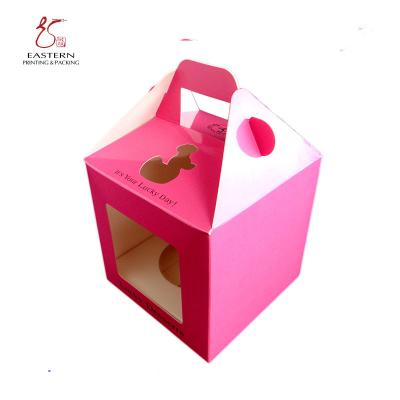 China Beautiful Pink Christmas Handled Cake Cake Boxes With Window for sale