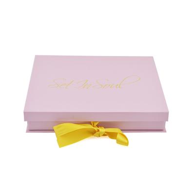 China Yellow Ribbon Hard Cardboard Gift Boxes Recycled Paper Gift Boxes 4C Printing for sale