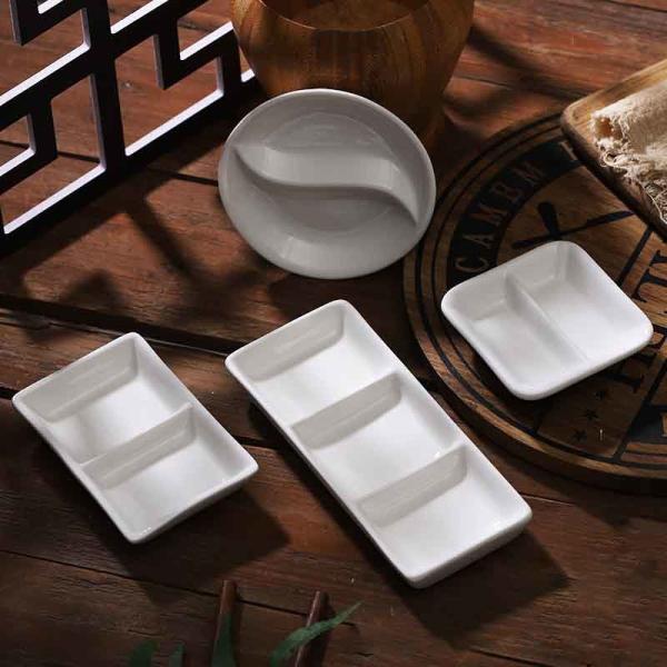 Quality White Porcelain Sauce Dish Ceramic Divided Plates Porcelain Sauce Dish For Sushi for sale