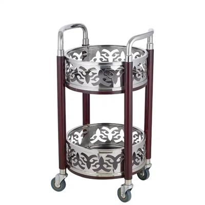 China Round Hotel Serving Cart Hotel Lobby Supplies With Double Tier for sale