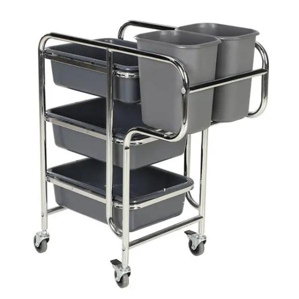 Quality 3 Tier Stainless Steel Trolley Hotel Cleaning Supplies 3 Tier Service Trolley for sale