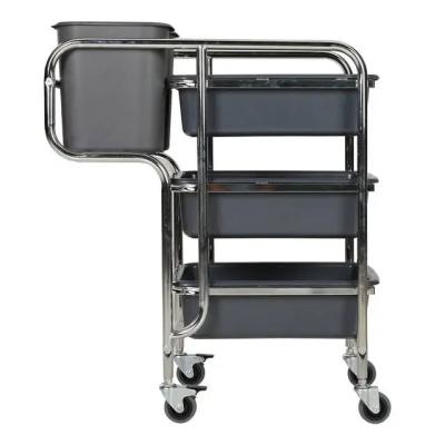 China 3 Tier Stainless Steel Trolley Hotel Cleaning Supplies 3 Tier Service Trolley for sale