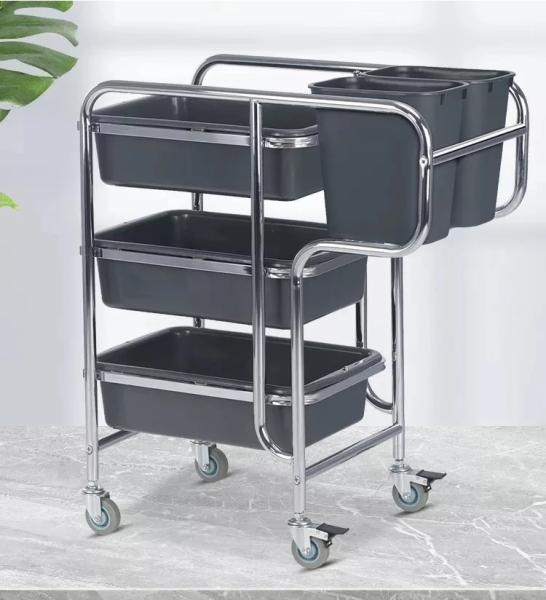 Quality 3 Tier Stainless Steel Trolley Hotel Cleaning Supplies 3 Tier Service Trolley for sale