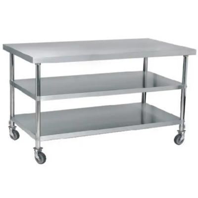 China OEM 3 Layers Stainless Steel Prep Table With Wheels Commercial Work Table for sale