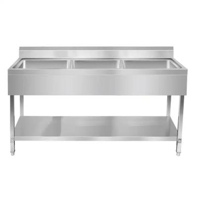China Triple Bowl Stainless Steel Worktables With Sink / SS Table With Sink for sale