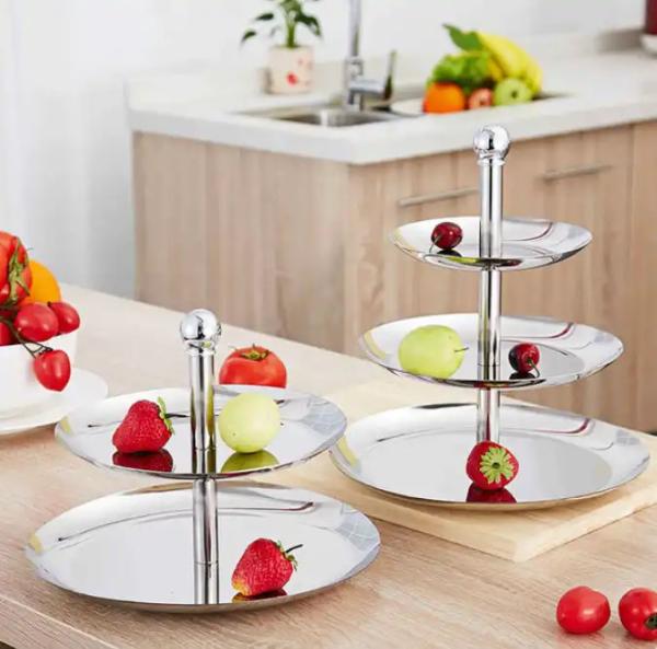 Quality Detachable 2 Tier Stainless Steel Fruit Basket Hotel Lobby Supplies for sale