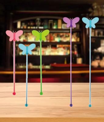 China Acrylic Colorful Art Butterfly Bar  Drink Stirrers Custom Plastic Bar Tools for sale