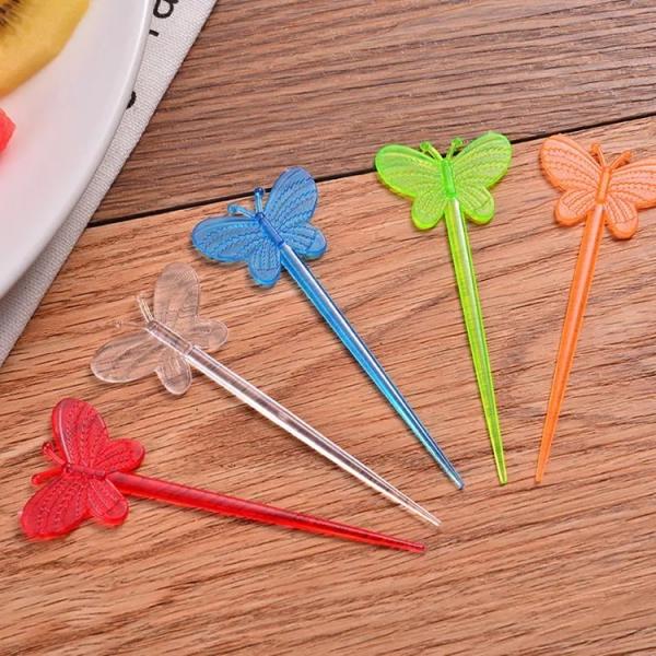 Quality Butterfly Plastic Disposable Fruit Stick Creativity Bar Restaurant Home Fork for sale