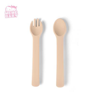 China Beige Color Food Grade Silicone Fork And Spoon Set Easy To Hold for sale