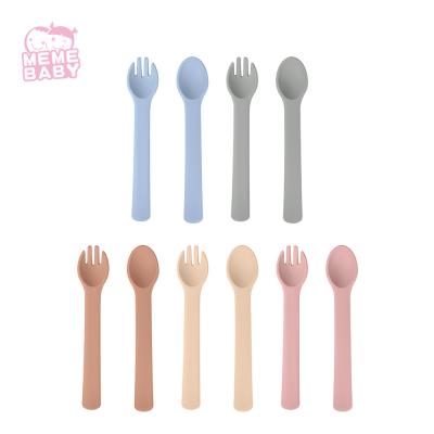 China Reusable Baby Silicone Fork And Spoon Set Soft Texture For Gift for sale