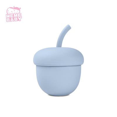 China Reusable Non Spill Silicone Sippy Cup Sky Blue with Tight Lids for sale
