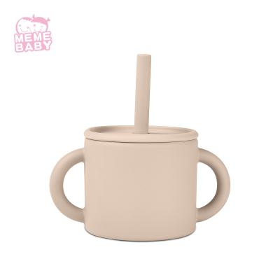 China Dishwasher Safe Double Handles Silicone Cup With Straw Baby Use for sale