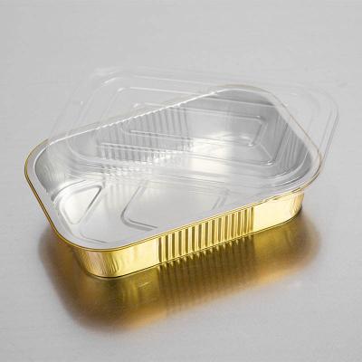 China 450ml Disposable Gold Aluminum Food Container Tray Food Box With Lids Te koop
