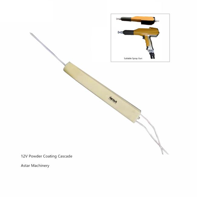 Electrostatic powder coating gun in operation