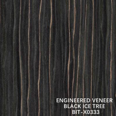 China Decoration Engineered Ebony Wood Veneer X0333 Black Ice Tree Quarter Cut Straight Grain Length 2500-3100 MM Good Quality for sale