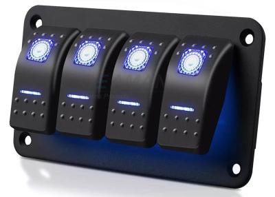 China 4 Gang Marine Rocker Waterproof Marine Switch Panel With Breakers 5 Pin On Off Toggle Blue LED Light for sale