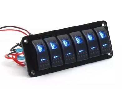 China 24v Waterproof Marine Switch Panel Rocker 6 Gang 5 Pin On Off 2 LED Blue Light for sale