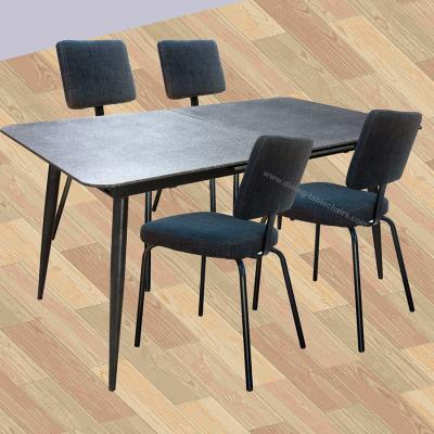 China Tempered Glass Stone Look Dining Table Extension Type Grey Top Moka Leg for sale