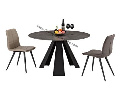 China Round Stone Look Dining Table , Tempered Glass Dining Table Heavy Duty Steel Leg for sale